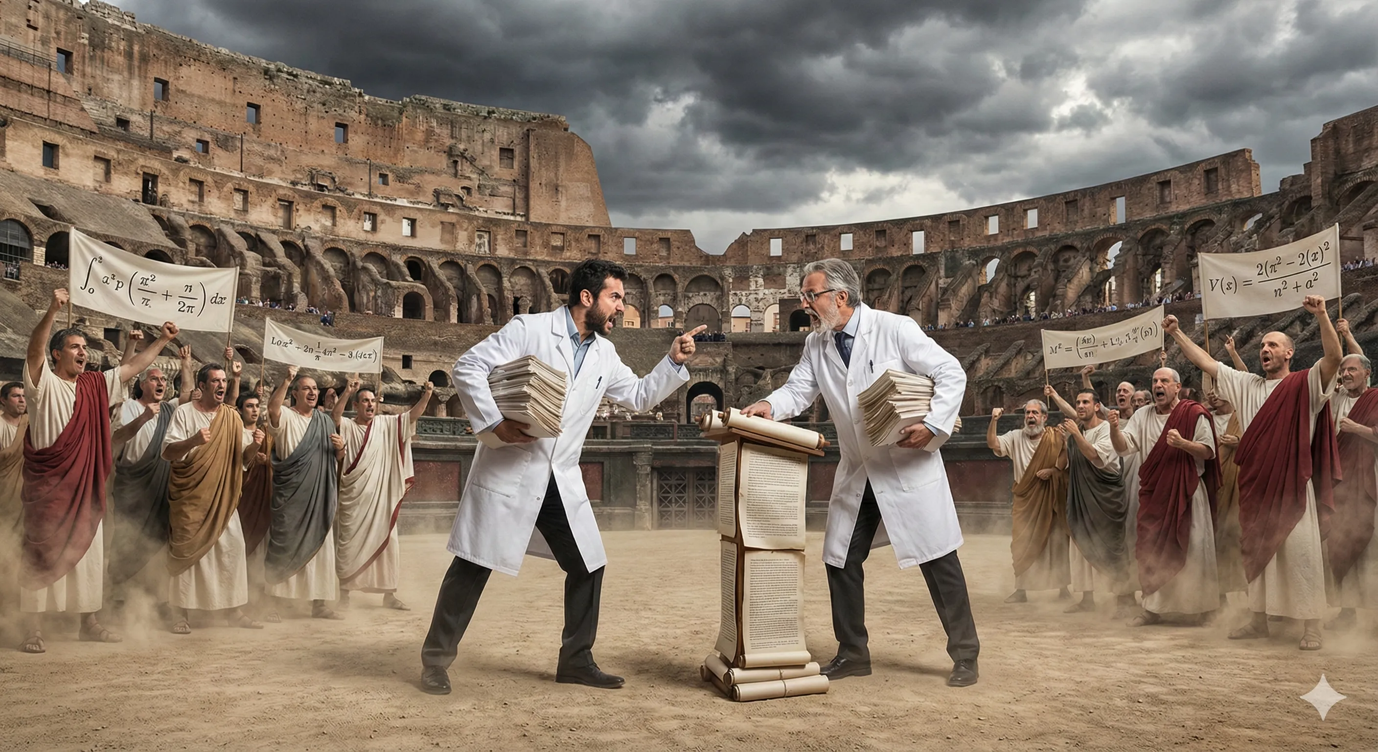 Numerous scientists challenging the hyposthesis of the scientist who proposed it